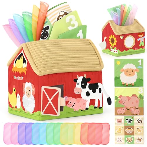 Vanplay Baby Spielzeug 6 Monate, Montessori Spielzeug Bauernhof-Thema Tissue Box Spielzeug mit Schal und Spiegel, Baby Geschenk 6 12 Monate Mädchen Junge Vanplay Baby Spielzeug 6 Monate, Montessori Spielzeug Bauernhof-Thema Tissue Box Spielzeug mit Schal und Spiegel, Baby Geschenk 6 12 Monate Mädchen Junge von Vanplay