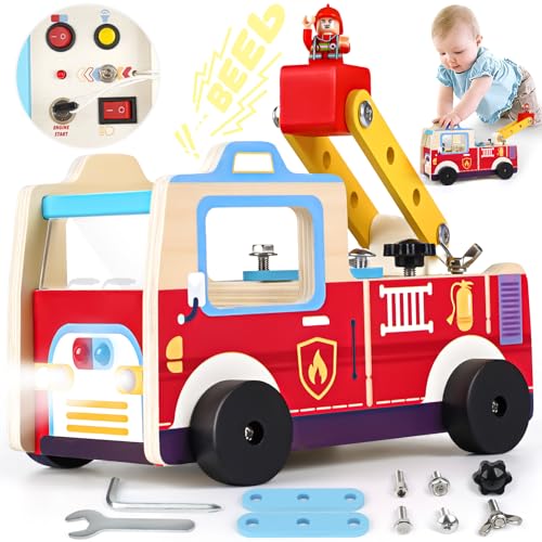 Vanplay Werkzeugkoffer Kinder Spielzeug Ab 2 Jahre Kinder Werkzeugkoffer Feuerwehrauto Holz mit Licht und Sound Geschenk Junge Mädchen 2 3 4 5 Jahre von Vanplay