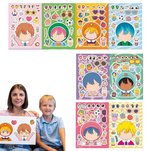 Varatiktok Cartoon-Puzzle-Aufkleber, Cartoon-Make-Face-Aufkleber, 16 Blatt Cartoon Face Swapping Puzzle-Spiel, Kreative Bastel- und Mix-Match-Stickerbögen, spannendes Puzzlespiel für Kinder von Varatiktok