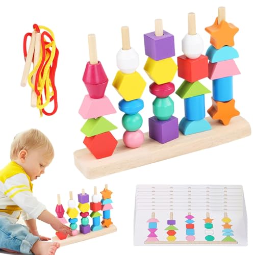 Varatiktok Form-Matching-Spiel, Sortierspielzeug aus Holz | Perlen-Reihenfolge-Spielzeug-Set für Kinder - Buntes Stapelspielzeug für die frühe Bildung, lustiges Lernspielzeug für die Feinmotorik von Varatiktok