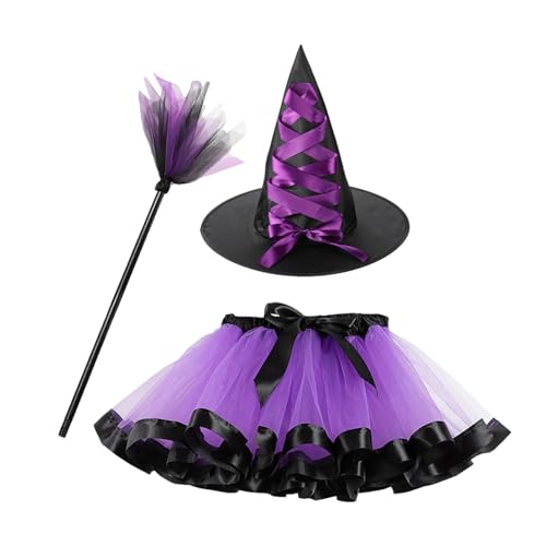 Varatiktok Halloween-Mädchen-Tutu-Kostüm,Halloween-Kostüm für Mädchen,Festliches Kleid-Outfit-Set mit Hut und Besen | Kinderkleidung, Cosplay-Bekleidung für Halloween-Themenpartys, von Varatiktok