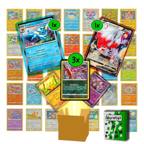 50 Pokemon Karten Deutsch Original mit Einer 1 V/EX Karte - Pokemon Karten Set Deutsch - 1 Holo Karte + 3 Reverse Holo Karte - Pokemon Karten Sammlung (50 Karten (1 V Karte + 1 Holo)) von Varietyz