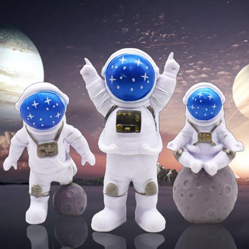 3 Stück Spaceman Statuen, Tortendeko Astronauten, Harz Astronauten Figur Umweltschutz PVC, für Geburtstag Weltraum Thema Party Geschenke Tischdeko Armaturenbrett Dekoration (Sternenhimmel Blau) von Vastsea