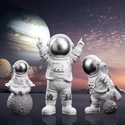 Vastsea 3 Stück Spaceman Statuen, Astronauten Figur Modell, Kuchen Topper, Weihnachten Halloween Geburtstag, Gelten Geburtstag Party Cake Toppers(Silber) von Vastsea