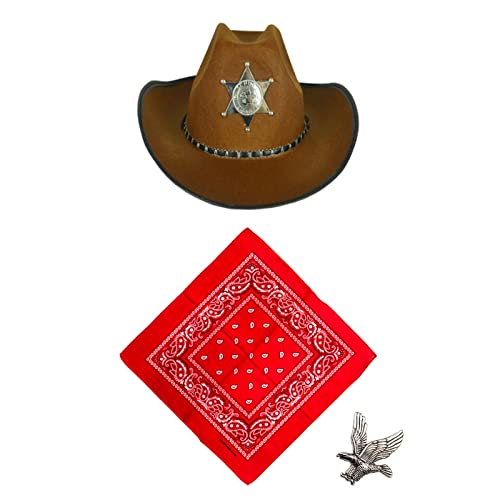 Vastsea Western Cowboy Kostüm Zubehör Set, Cowboy Hut Bandana, Flying Eagle Pin, Holster Cowboy Set für Halloween Party Dress Up(dreiteiliges Set) von Vastsea