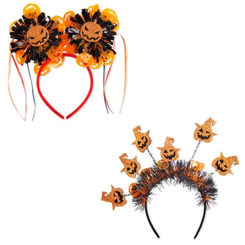 Vatocu Halloween Haarreif 2 Stück Kürbis Geist Kopfschmuck Farbbalken Quaste Stirnband Halloween Kostüm Accessoires Party Karneval Haarband für Damen von Vatocu