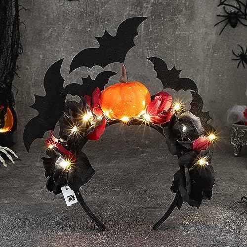 Vatocu Led Halloween Haarreif Leuchtende Rose Blume Kopfschmuck Kürbis Schläger Stirnband Halloween Kostüm Accessoires Party Karneval Haarband für Damen von Vatocu