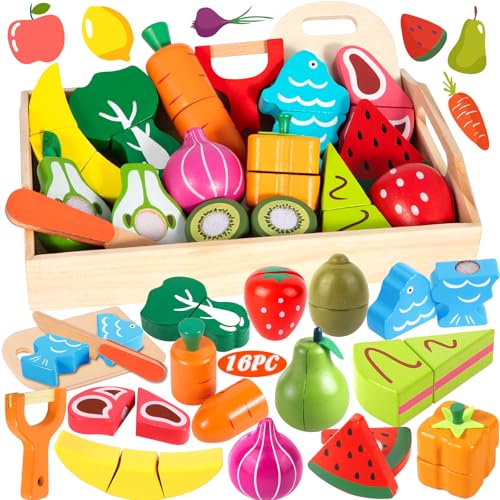 Vautvis 15 PCS Kinderküche Zubehör Kinder Holz von Vautvis