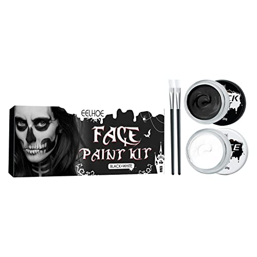 Vautvis Schwarz Weiße Halloween Schminke, Kinderschminke Karnevals Make up Set Gesicht Körperfarbe, Kinder Schminke Schwarz Und Weiß Mit 2 Pinseln, Clown Zombie Vampir Schminke, Halloween Make Up von Vautvis