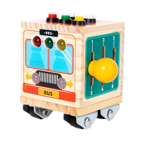 Vbnuyhim Bus Sinnesspielzeug,Sensorischer Bus, Lernbus-Spielzeug aus Holz mit Licht, Lernspielzeug zur Feinmotorik für und Mädchen im Alter von 1–3 Jahren von Vbnuyhim