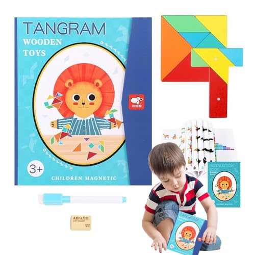 Vbnuyhim Tangram-Rätselbuch,Tangram-Buch - Magnetisches Musterblockbuch,Roadtrip-Spiel, Puzzleformen, Spiele für 4–8 Kinder, Herausforderung – IQ-Lernspielzeug, Denksportaufgaben von Vbnuyhim