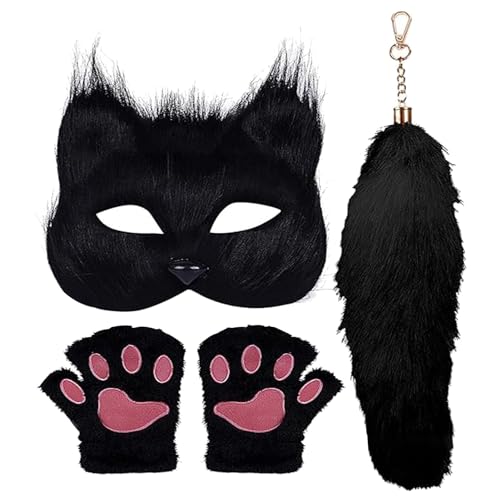 Vbnuyhim Wolf Ohren und Schwanz Set,Wolf Cosplay - Künstliche Wolfspelzkostüme - Niedliche dekorative Ausrüstung, künstlicher Wolf, Cosplay, Katzenhandschuhe, Maskenschwanz für Maskerade, Halloween von Vbnuyhim