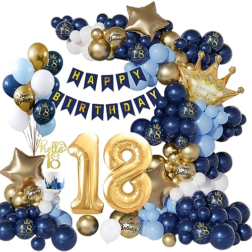 18 Geburtstag Deko Junge, Geburtstagsdeko 18 Mädchen, Marineblaues Gold Deko 18 Geburtstag Luftballon,Happy Birthday Banner, Deko 18. Geburtstag Ballon für Frauen Mann 18. Geburtstag Dekorationen von Vcumter