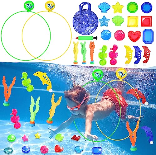 Pool Spielzeug Kinder Tauchspielzeug, 24 Stk Tauchringe für Kinder ab 4 5 6 7 8 9 10 Schwimmbad Spielzeug Tauchspielzeug für Kinder, Tauchringe Spielzeug für Kinder Pool Unterwasser-Schwimmtraining von Vcumter