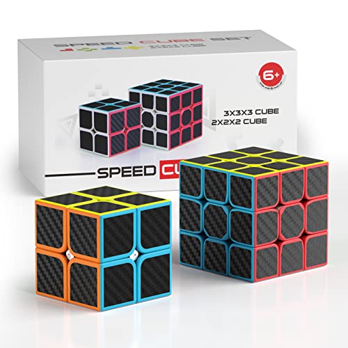 Vdealen Zauberwürfel Set Speed Cube von 2x2 3x3 Zauberwürfel Original, Magic Cube für Anfänger und Fortgeschrittene, Geschenk für Kinder Teenager Erwachsene(Kohlefaser-Aufkleber) von Vdealen