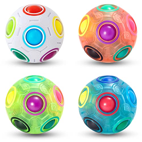 Vdealen Magischer Regenbogen-Puzzleball, Fidget Ball Puzzle Spiel Spaß Stressabbau Magic Ball Denksportaufgaben Zappeln Spielzeug für Kinder Teens & Erwachsene-4 Pack von Vdealen