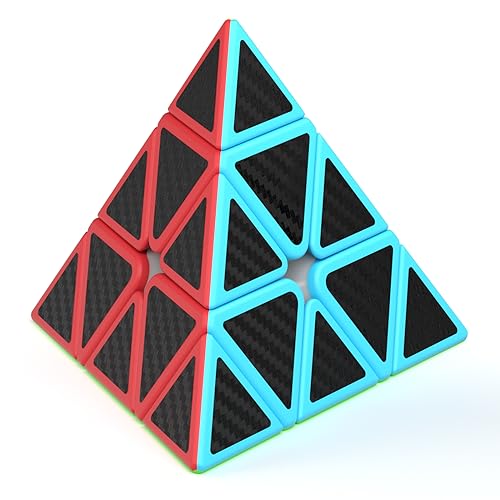 Vdealen Pyramide Zauberwürfel Dreieck Speed Cube, Pyraminx Magic Cube für Anfänger und Fortgeschrittene, Triangle Cube Geschenk für Kinder Teenager Erwachsene(Kohlefaser-Aufkleber) von Vdealen