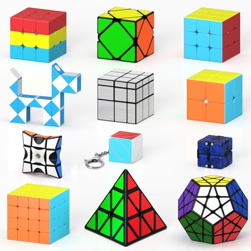 Vdealen Zauberwürfel Set, Original Speed ​​Cube von 2x2x2 3x3x3 4x4x4 Pyramid Megaminx Skewb Infinity Mirror Magic Cube Set, Zauberwürfel Puzzle Geschenk für Kinder und Erwachsene (12 Stück) von Vdealen