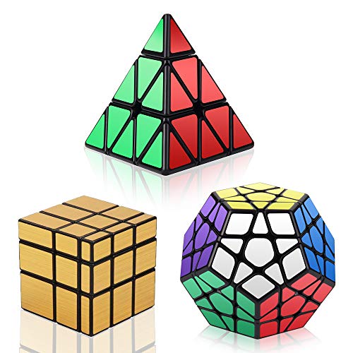 Vdealen Zauberwürfel Set, Speed Cube Set mit Pyramide Speed Cube& Megaminx Cube & 3x3 Mirror Cube, 3 in 1 Unregelmäßige Magic Cube Set, Geschenk für Kinder Teenager Erwachsene(Golden) von Vdealen