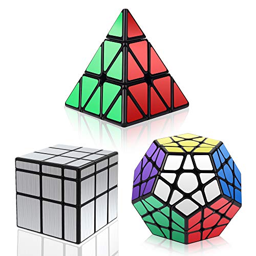 Vdealen Zauberwürfel Set, Speed Cube Set mit Pyramide Speed Cube& Megaminx Cube & 3x3 Mirror Cube, 3 in 1 Unregelmäßige Magic Cube Set, Geschenk für Kinder Teenager Erwachsene(Silber) von Vdealen