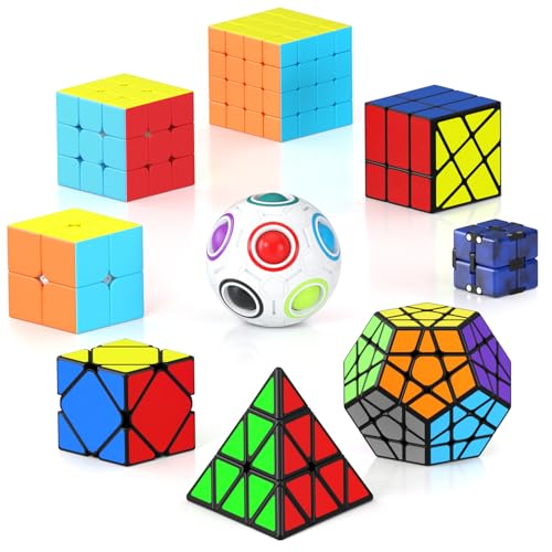 Vdealen Zauberwürfel Set, Speed Cube von 2x2 3x3 4x4 Pyramide Skewb Megaminx Infinity Fisher Zauberwürfel Original, Magic Cube Würfel Puzzle, Geschenk für Kinder Teenager Erwachsene(9er Pack) von Vdealen