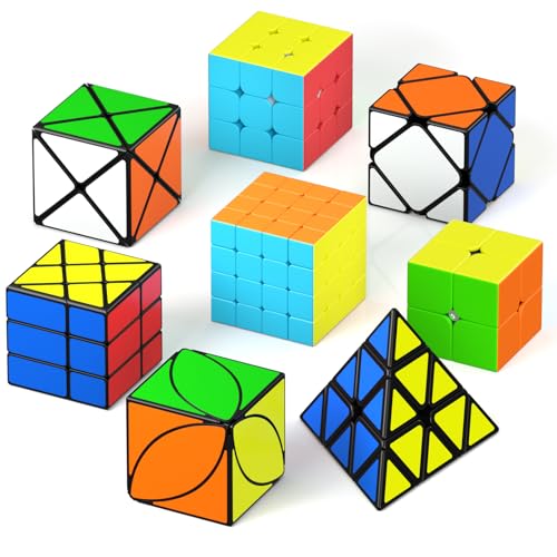 Vdealen Zauberwürfel Set, Speed Cube von 2x2 3x3 4x4 Skewb Pyramide Ivy Dino Zauberwürfel Original, Magic Cube Würfel Puzzle, Geschenk für Kinder Teenager Erwachsene(8er Pack) von Vdealen