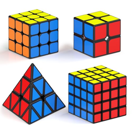 Vdealen Zauberwürfel Set Speed Cube von 2x2 3x3 4x4 Pyramide Zauberwürfel Original, Magic Cube Würfel Puzzle, Geschenk für Kinder Teenager Erwachsene(Sticker) von Vdealen