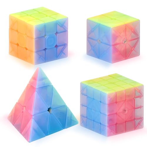 Vdealen Zauberwürfel Set Speed Cube von 2x2 3x3 4x4 Pyramide Zauberwürfel Original, Magic Cube Würfel Puzzle, Geschenk für Kinder Teenager Erwachsene(Jelly) von Vdealen