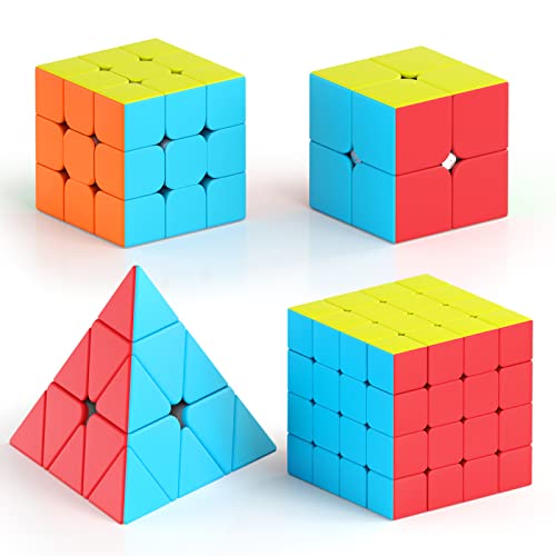 Vdealen Zauberwürfel Set Speed Cube von 2x2 3x3 4x4 Pyramide Zauberwürfel Original, Glattes Stickerless Magic Cube Würfel Puzzle, Geschenk für Kinder Teenager Erwachsene von Vdealen