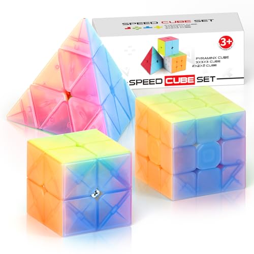 Vdealen Zauberwürfel Set Speed Cube von 2x2 3x3 Pyramide Zauberwürfel Original, Magic Cube für Anfänger und Fortgeschrittene, Geschenk für Kinder Teenager Erwachsene(Jelly) von Vdealen