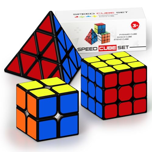 Vdealen Zauberwürfel Set Speed Cube von 2x2 3x3 Pyramide Zauberwürfel Original, Magic Cube für Anfänger und Fortgeschrittene, Geschenk für Kinder Teenager Erwachsene(Stickers) von Vdealen