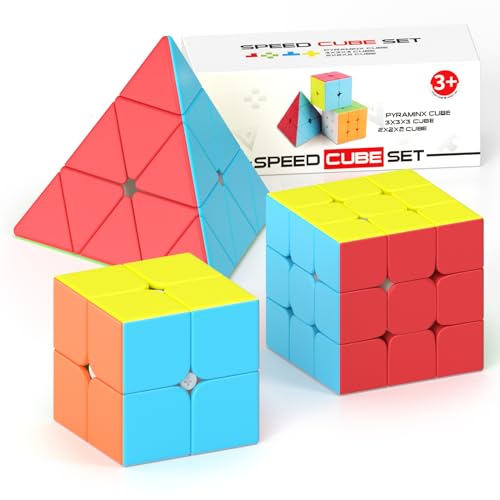 Vdealen Zauberwürfel Set Speed Cube von 2x2 3x3 Pyramide Zauberwürfel Original, Magic Cube für Anfänger und Fortgeschrittene, Geschenk für Kinder Teenager Erwachsene(Stickerless) von Vdealen