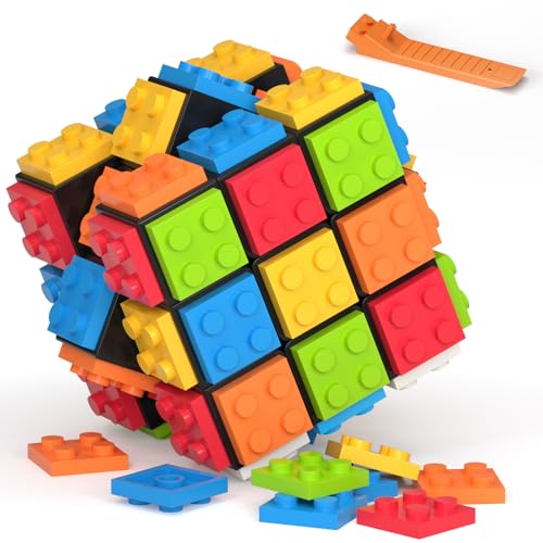 Vdealen Zauberwürfel Build-on Brick Ziegelsteine 3D Puzzle Cube 2-in-1 von 3x3 Zauberwürfel Original, Speed Cube für Anfänger und Fortgeschrittene, Geschenk für Kinder Teenager Erwachsene(Schwarz) von Vdealen