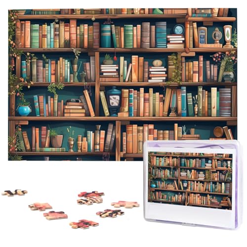 Personalisiertes Holzpuzzle 1000 Teile Puzzle Paar Puzzle Familienpuzzle Cartoon Bücherregal Bücherwurm Bilderpuzzle Fotopuzzle für Erwachsene Geburtstag Hochzeit 75 x 50 cm von VducK