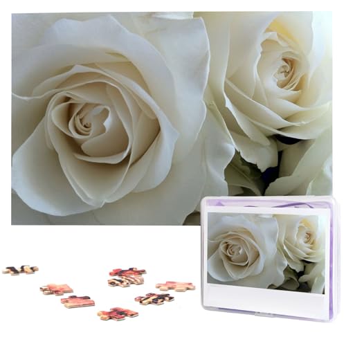 Personalisiertes Holzpuzzle 1000 Teile Puzzle Paar Puzzle Familienpuzzle Weiße Rosen Bilderpuzzle Fotopuzzle für Erwachsene Geburtstag Hochzeit 75 x 50 cm von VducK