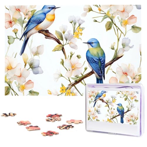 Puzzle 1000 Teile für Erwachsene, Aquarell, Blumen und Vögel, cooles Tier-Weihnachtspuzzle, Geschenk, Puzzle für Familie, Größe 75 x 50 cm von VducK