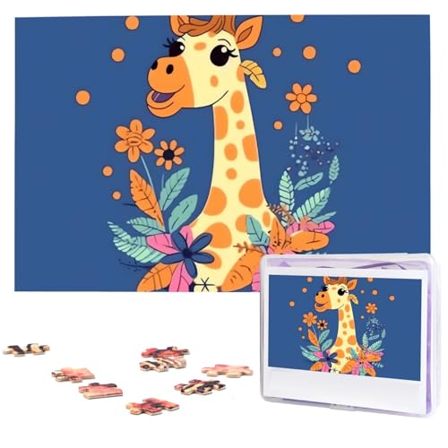 Puzzle 1000 Teile für Erwachsene Giraffe mit Blumenlogo Puzzle Cooles Tier Weihnachtspuzzle Geschenk Puzzle für Familie Größe 75 x 50 cm von VducK