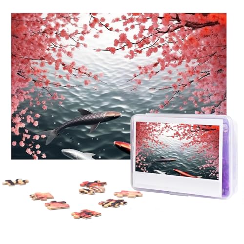 Puzzle 300 Teile für Erwachsene Schwimmen mit Kirschblüte Jigsaw Puzzle Cooles Tier Weihnachtspuzzle Geschenk Puzzle für Familie Größe 38 X 26 cm von VducK