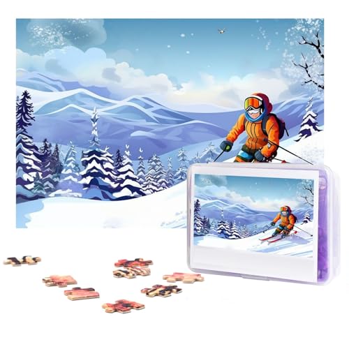 Puzzle 300 Teile für Erwachsene Winter Skifahren Puzzle Cool Tier Weihnachten Puzzle Geschenk Puzzle für Familie Größe 38 X 26 cm von VducK