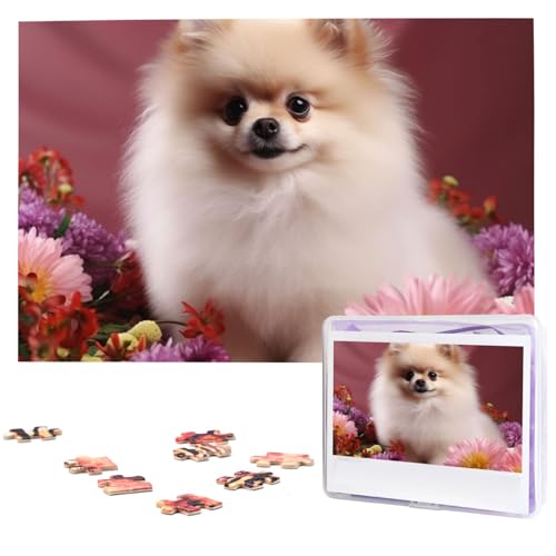 Puzzles 1000 Teile Pomeranian and Flowers Personalized Jigsaw Puzzles Photos Puzzle for Family Picture Puzzle for Adults Wedding Birthday Mini Building Bricks Size 75*50cm von VducK