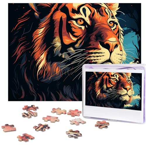 Puzzles 500 Teile Tiger Silhouette Personalisierte Puzzles Fotos Puzzle für Familie Bilderpuzzle für Erwachsene Hochzeit Geburtstag Mini Bausteine Größe 52 x 38 cm von VducK