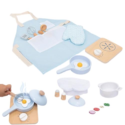 Toy Cooking Set, Wooden Pretend Kitchen Accessories, Pretend Cook Set, Learning for Toddler,8.46x6.69x3.94 Inches, Fun for Kids, Portable and Sturdy Material von Veasbuu