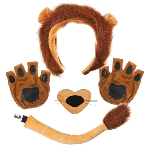 Veemoon 1 Satz Bekleidungszubehör-Set Waschbär Löwen Stirnband Leopard Tierohren Kopfband Halloween Verkleidung Zubehör Requisiten für Fotoautomaten Halloween-Cosplay-Kostüm Garn von Veemoon