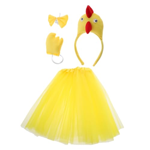 Veemoon 1 Satz Hahn-anziehset -tier-kostüm Kleinkind Tutu Hühnchen-tutu-rock Geburtstagsoutfit Für Mädchen Kinderkleider Huhn-tier-stirnband Verkleiden Sich Hühnerstirnband Tuch Yellow von Veemoon