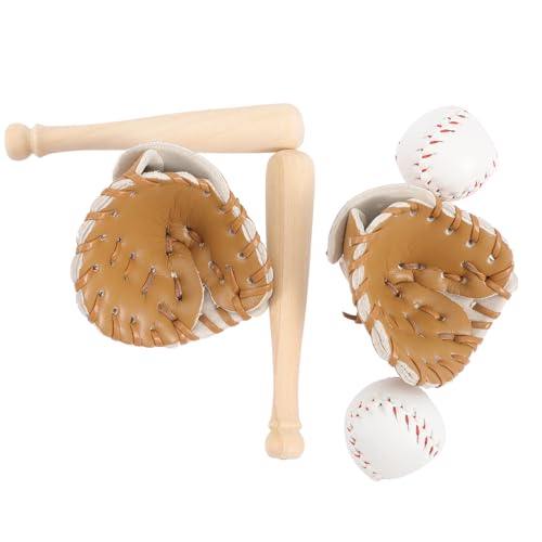 Veemoon 2 Sets Mini-Baseball-Set Puppenhaus-Zubehör Sport-Set Miniaturen Baseballschläger Handschuh Und Ball Für Puppenhaus Diy-Kuchenaufsatz Partyzubehör (Khaki) von Veemoon