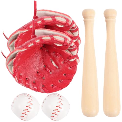Veemoon 2 Sets Mini-Baseball-Set Puppenhaus-Zubehör Sport-Set Miniaturen Baseballschläger Handschuh Und Ball Für Puppenhaus Diy-Kuchenaufsatz Partyzubehör (Rot) von Veemoon