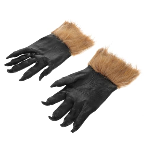 Veemoon 2 Stück Halloween-wolf-handschuhe Krallen Halloween-party-handschuhe Partyhandschuhe Beängstigend Fuchs Halloween-maske Werwolf Wolfspfoten Plüsch Armwärmer Winter Warm Nase Vinyl von Veemoon