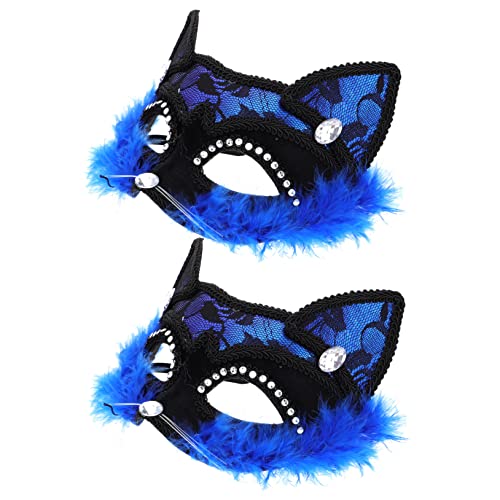 Veemoon 2 Stück katze gesichtsmaske halloween maske halloween-maske halloween gesichtsmaske lace mask Masken Halloween-Kostüme für Frauen Augenspielzeug Spitzenauge Requisiten Plüsch Blue von Veemoon