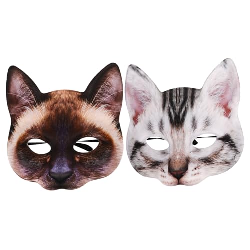 Veemoon 2st Halloween-katzenmaske Fuchsmaske Stiefeletten Gucken Wolfsmaske Halloween-cosplay-masken Plüsch-katzenmaske Kätzchen Kostüme Katze Plüsch Katzenkopfmaske Papier Katze Stoff von Veemoon