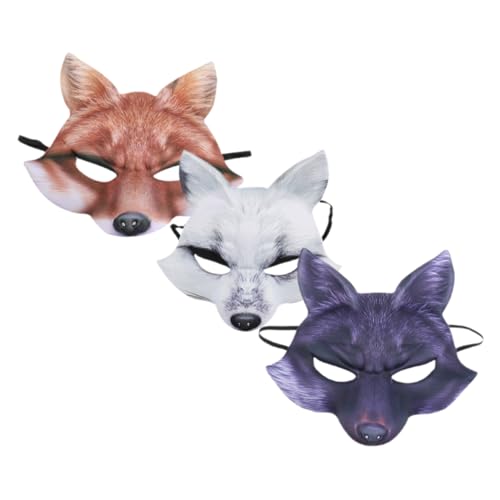 Veemoon 3 Stück Halloween-fuchsmaske Halbe Gesichtskostümmaske Fuchsohren Halloween-leuchtmaske Fuchsmaske Für Party Gesicht Schutzmaske Gasmaske Masken Wolf Kostüm Eva von Veemoon